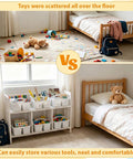 Before and after of tidy room using Six Pack Three Compartment Plastic Classroom Organizer With Handle White Caddy for supplies