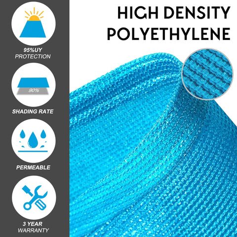 Close-up of turquoise 190 GSM HDPE fabric texture for Turquoise Square Shade Sail 12x12 for Patio Backyard Garden Permeable Sun Block Canopy Awning.