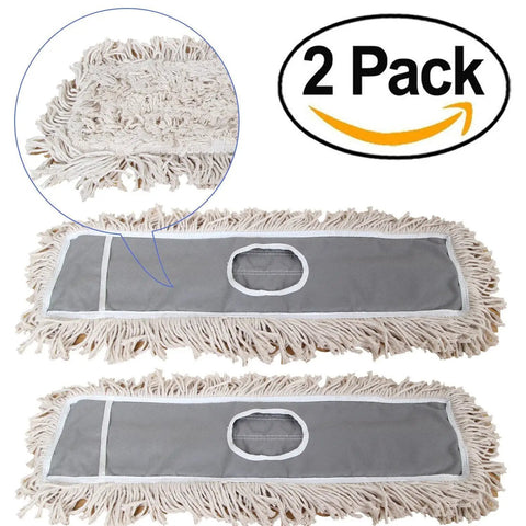 Heavy duty cotton mop pad refills for universal industrial floor dust mops, 2 pack, super absorbent and easy slide on.