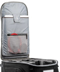 Open Walker Pro Rolling Camera Backpack showing foam-padded customizable compartments and smooth rolling wheels