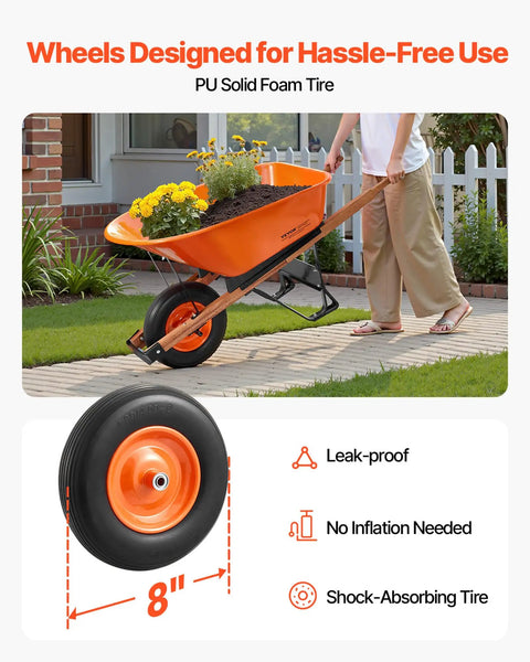 One Wheel Dump Cart For Garden And Yard, 6 Cu Ft Capacity, 330 Lb Load, Built Tough Wheelbarrow With Metal Handle And 16 Inch Wide Track Wheels