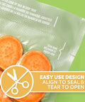 Quart Pre Cut Vacuum Seal Bags Easy To Use Align To Seal And Tear To Open Leakproof Vacuum Sealer Storage Bags 43 Pack shown with sweet potatoes
