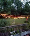 Outdoor patio with string lights featuring 25 Pack Edison Style Replacement Light Bulbs 7-Watt E12 Candelabra Base.