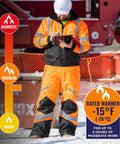 GloWear 8928 Insulated Thermal Bib Overalls For Brutal Cold, High Visibility Orange, Rated Warmer -15°F/-26°C, 3X Large