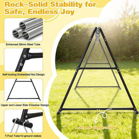 3-In-1 Backyard Swing Set With Platform Swing And Two Belt Swings, Heavy-Duty Metal Frame, 600 Lb Capacity, A-frame construction