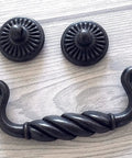 Vintage Black Bail Drawer Pull Four And A Quarter Inch Centers Drop Swing Dresser Cabinet Hardware Old School Retro Look Zinc Alloy