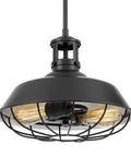 Industrial Two Light Pendant Lamp in Black Finish With Nautical Barn Wire Cage Shade, Vintage Rustic Hanging Light Fixture, 14 Inch Diameter