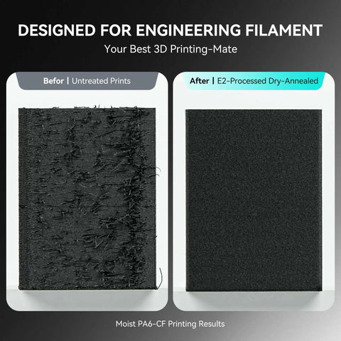 Comparison of untreated and annealed PA6-CF filament using 2-In-1 Filament Dryer And Annealing Box For 3D Printing Dual Chamber.