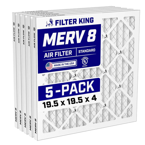 MERV 8 Pleated Air Filter 19.5 X 19.5 X 4 In 5 Pack for Dust Allergies Pet Dander and Smoke Control Made in USA Electrostatic Pleated HVAC Furnace Filters