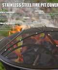 Upgraded Outdoor Fire Pit Screen With Easy Grab Handle And Poker Heavy Duty Round Mesh Cover 36 Inch highlighting mesh design and handle