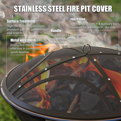 Upgraded Outdoor Fire Pit Screen With Easy Grab Handle And Poker Heavy Duty Round Mesh Cover 36 Inch highlighting mesh design and handle