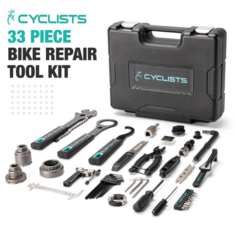 All In One 33 Piece Bike Tool Kit For Road And Mountain Bikes And E Bike Repairs Home Mechanic Friendly Repair Set With Tire Levers