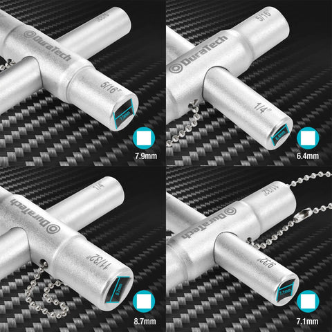 4-Way Sillcock Key Set, 2-Pack For Valve, Faucet, And Spigot Shutoff, Go-To Handy Tool For Emergency Prep, Compact, Durable Construction, Easy To Store In Your Kit, steel 4-way keys with 7.9mm, 6.4mm, 8.7mm, and 7.1mm sizes