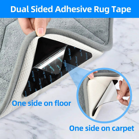 4 Pack No Slip Rug Tape For Hardwood Floors And Tiles Double Sided Adhesive Rug Grippers showcasing peel and stick application