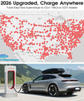Upgraded NACS To CCS1 Charging Adapter For Tesla Supercharger with map of Tesla Supercharger locations and electric car charging.
