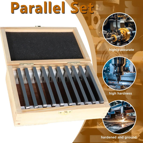 Ten Pairs Of Four Inch Steel Parallel Gauge Blocks One Eighth Inch Thick With Accuracy Of 0.0002 Inch Ideal For Machinists And DIY Enthusiasts Pro Grade For Precision Work In CNC Milling And Calibration Shipped In Wooden Or Plastic Box Randomly