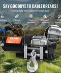VEVOR 4000 Lb Electric Winch For Atv And Utv Recovery with heavy-duty steel cable and hook on a grassy terrain.