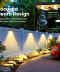 Outdoor Solar Fence Lights 16 Pack With 9 Color Options And 11 Modes 50 Lumens Brighter LED Focus Lens IP65 waterproof installed on fence