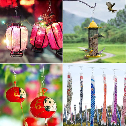 24 Piece Swivel Clip Hanging Hooks With Dual Rotation And Spiral S Shape Design Includes Sturdy Plastic Storage Bin For Zero Fuss Home Organization That Works Like A Charm, hanging lanterns and bird feeder.