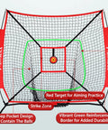 5x5 Ft Baseball And Softball Practice Net With Red Strike Zone And Target Built For Youth Hitting Pitching Batting Training