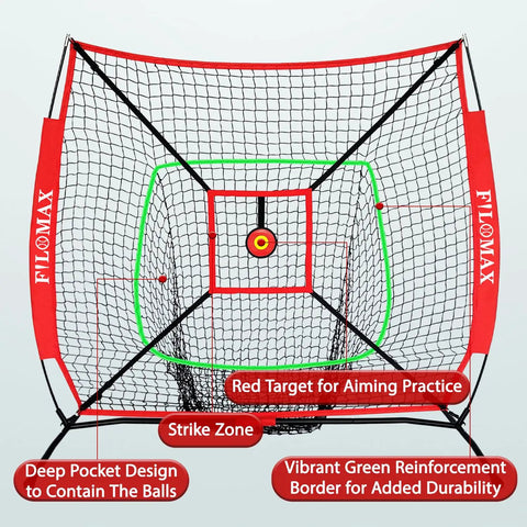 5x5 Ft Baseball And Softball Practice Net With Red Strike Zone And Target Built For Youth Hitting Pitching Batting Training