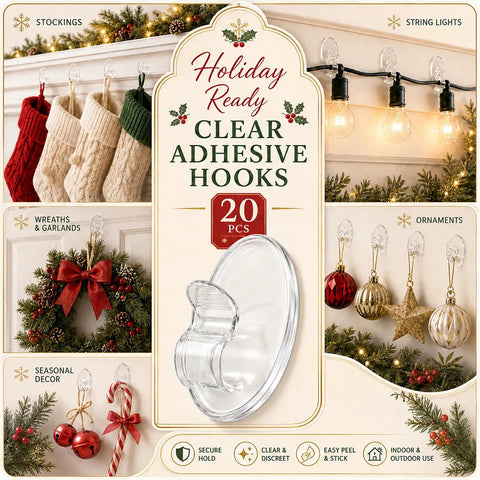 Heavy Duty Clear Adhesive Hooks For Outdoor String Lights, Weatherproof Self Adhesive Clips Deliver Killer Grip, 20 Pack Hangs Legit Tight On Wood Vinyl Siding And Gutters Even When Wet Weather Hits