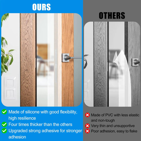 Comparison of silicone draft seal tape and PVC tape on wooden doors, highlighting differences in flexibility and adhesion.