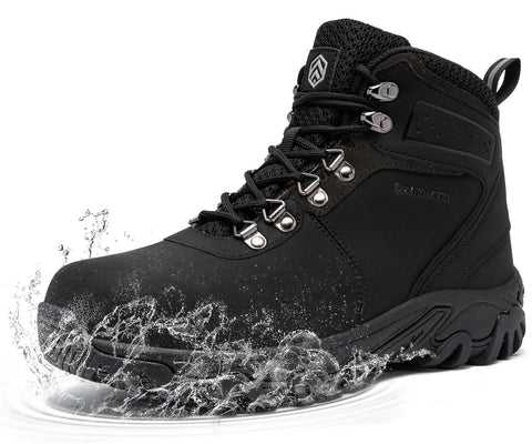 Steel Toe Boots For Men Work Shoes With Puncture Resistant Plate And ASTM F2413 18 Safety Standard, Black Size 8 UK, water resistant