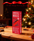 Your Go To 11 Piece Folding Hex Key Set SAE Three Thirty Seconds To One Half Inch Heavy Duty Allen Wrench Set Portable Red Perfect For Archery Bike Repair Furniture Assembly And Everyday Home Maintenance packaging on a wooden table with holiday decorations.
