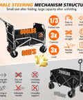 Heavy Duty Folding Wagon Cart With 660 Lb Capacity, 3 In 1 Reclining Camping Wagon, Adjustable Handle, All Terrain Wheels