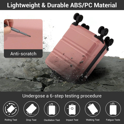 Amazon Kono 15in underseat carry-on luggage, nude/rose pink, anti-scratch PC+ABS hard shell with smooth spinner wheels
