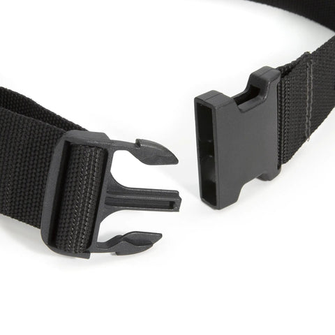 Close-up of adjustable belt buckle for Five Pocket Single Side Tool Belt Pouch and Work Apron with durable canvas construction.