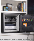 Adjustable Shelf Insert For 0.8 And 1.2 Cu Ft Fireproof Waterproof Safes, White, Fits SFW082 And SFW123, in open safe with documents.