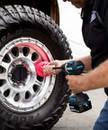 Person using PowerBall 2 Polishing Tool For Deep Dish Wheels And Tight Areas Drill Powered With A 10 Inch Quick Swap Bit