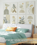 Soundproof 8-Pack 48x32 Acoustic Wall Art Panels in bedroom, high density polyester UV print for noise blocking and echo reduction.