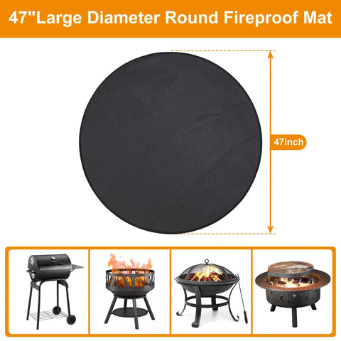 47 Inch Three Layer Fireproof Mat For Outdoor Fire Pit And Grill Round Deck Protector with heat-resistant silicone and glass fiber