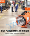 VEVOR Portable Ventilator with Hose, 2 Speed, 12 Inch Utility Blower Exhaust Fan in industrial setting.
