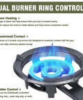 13 Inch Cast Iron Wok Burner Stove With 90,000 BTU High Heat For Outdoor Cookin Portable Gas Stove showing dual burner ring control