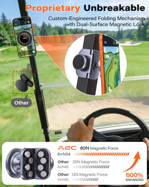 Golf cart using Fold Magnet Golf Cart Phone Holder With Rangefinder Mount Aluminum Alloy 2 In 1 Accessory Holder on course