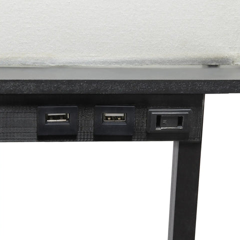 Close-up of USB ports on Black Floor Lamp Etagere Organizer With Linen Shade 3 Shelf Storage Stand Built In USB Ports And Charging Outlet