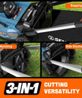 X6 60V Max 21 Inch Beast Power Self Propelled Mower With 8Ah Battery And Charger, Smart Display, 7 Level Height Adjustment, 3 In 1 Mulching Bagging And Side Discharge, Battery Shipped Separately. 3-in-1 cutting modes shown