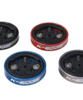 Gravity Top Cap Bicycle Computer Mount For Garmin Replace Your Headset Cap shown in red, black, blue, and grey colors.