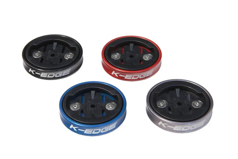 Gravity Top Cap Bicycle Computer Mount For Garmin Replace Your Headset Cap shown in red, black, blue, and grey colors.