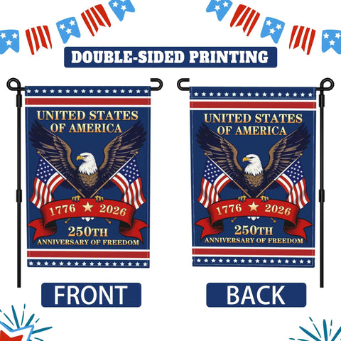 250th Anniversary USA Flag Garden Flag Burlap 12x18 Inch Double Sided Patriotic Yard Decor Featuring 1776 2026 Eagle And Flag
