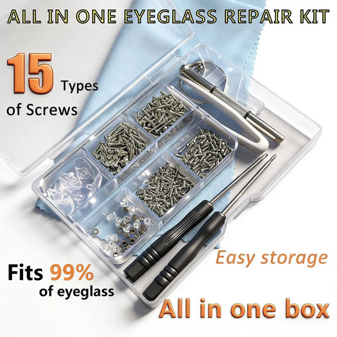 Eyeglass Repair Kit With 15 Screw Types For Eyeglasses Including Frame Screws, Hinge Screws, Nose Pad Screws, Nuts And Washers
