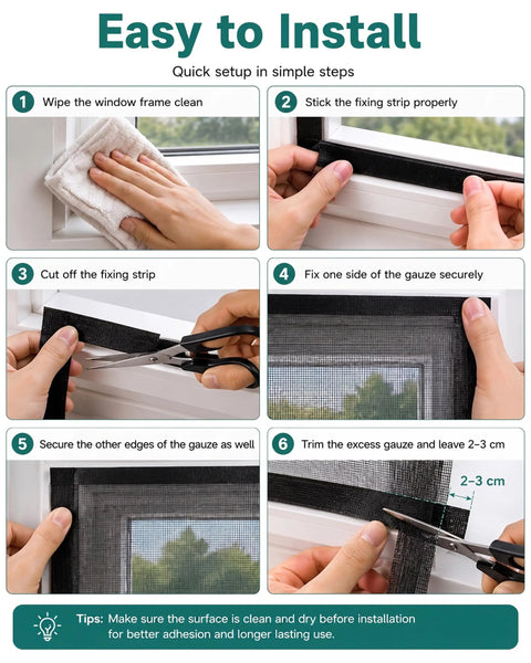 Step-by-step guide to using The Real Hassle Free Window Screen Door Repair Kit Featuring Self Adhesive Polyester Mesh Rolls.