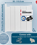 Guard Me Retractable Safety Gate for Extra Wide Openings 21.6 to 44.6 Inches, showing dimensions and included screws