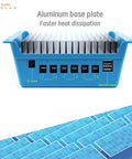 Beefed Up 100A MPPT Solar Charge Controller with LCD display showing ports and blue aluminum base for 12V to 48V systems