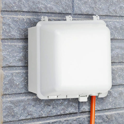 4.75 Inch Deep Outdoor Electrical Box With 2 Gang Weatherproof In Use Cover NEMA 3R Rated Gray on exterior wall