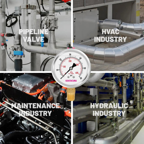 Glycerin Filled Pressure Gauge 0 to 60 Psi, Rugged Two And A Half Inch Dial in various industry applications.